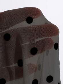 Livesso 女式圆点修身圆领长袖时尚透明衬衫 - 黑色 - 查看 9