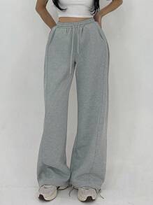 DAZY Pantalones de chándal de mujer de unicolor con bolsillo suelto, cintura ajustable y pliegues, pantalones amplios, joggers de mujer