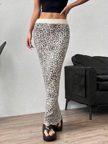 SHEIN Unity Váy len dài họa tiết da báo cho nữ, mùa thu/xuân - Nhiều màu - Xem 4