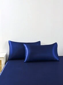 3pcs Premium Navy Blue Color Silky Satin Duvet Cover Bedding Set, Soft Breatheable Wrink-Free Better For Sleep, Luxury Hotel Style, Gift For Mom Dad Friend, Quilt Comforter Duvet Cover*1 Pillowcase*2 King Queen Full Twin Size Domitory Bedding Back School Bedding - Navy Blue - View 4