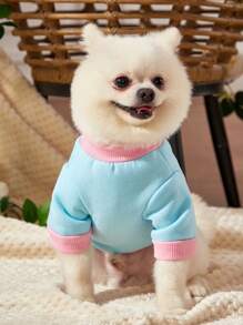 terompetiblisid Artist 1pc Cute Kawaii Heart & Pet Print Warm Pet Sweatshirt, Pink & Blue, Holiday, Love Valentine's Day