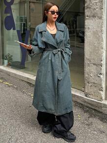 DAZY Women Front Button Long Sleeve Casual Long Style Denim Jacket,Fall Clothes - Medium Wash - View 2