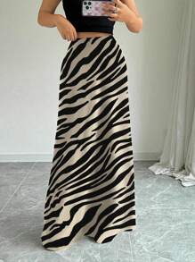 Selianne Chân váy maxi họa tiết da báo thời trang nữ, thích hợp cho mùa hè và mùa thu. - màu đen - Xem 3