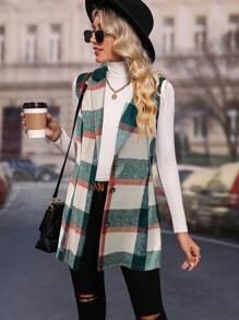 SHEIN Clasi Women's Sleeveless Plaid Vest Slim Fit Blazer Jacket (Random Print) - Multicolor - View 6