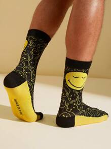 SmileyWorld® | SHEIN 1pair Men's Mid-Calf Socks With  Face Pattern