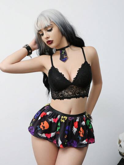 4 件套女士万圣节服装内衣套装