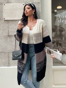 Franclia Plus Size Women Colorblock Knit Cardigan, Autumn