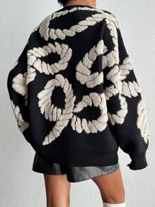 EURMUSE Women Towel Pattern Round Neck Drop Shoulder Pullover - Multicolor - View 4