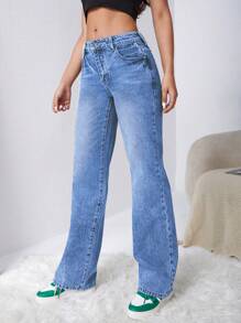 EURMUSE Slant Pocket Straight Leg Jeans - Light Wash - View 4