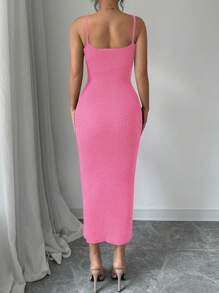 Elenzga Vestido de suéter de tirantes ajustado con decoración floral elegante para mujer, otoño/invierno