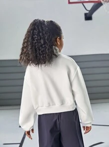 SHEIN 女童宽松短款套头衫，彩色印花图案，街头休闲风格 - 白色 - 查看 2