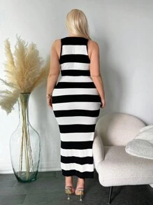 SHEIN SXY Plus Size Black And White Contrast Color Bodycon Sweater Dress - Black and White - View 5
