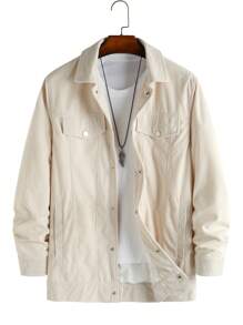 Manfinity Homme Men's Button Front Pocket Long Sleeve Minimalist Casual Jacket , Corduroy - Apricot - View 1