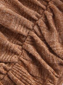 SHEIN MOD 喇叭袖垂领褶饰系带后背不对称下摆 T 恤 - 咖啡棕 - 查看 3