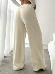 SHEIN EZwear Women's Soft & Loose Fit Towel Pants - Beige - View 2