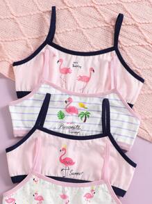 年轻女孩女学生内衣可爱独角兽火烈鸟吊带背心和内裤 3 件套 - 彩色 - 查看 7