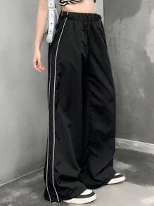 DAZY Pantalones rectos casuales para mujer con estampado de rayas laterales