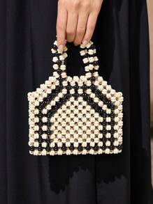 SHEIN VCAY Bolsa minimalista com miçangas, adequada para uso diário - Bege - Ver 4
