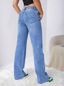 EURMUSE Slant Pocket Straight Leg Jeans - Light Wash - View 2