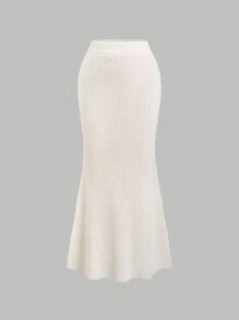 Flirla 1pc Women's Fashionable Bodycon Maxi Knitted Skirt For Spring & Autumn - Multicolor - View 6