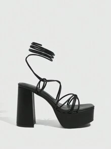 CUCCOO SZL 女士时尚百搭纯色高跟凉鞋