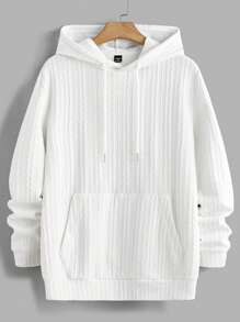 Manfinity VCAY 2 Stück Herren gestrickter, lässiger, weiter Hoodie Sweatshirt mit Dropshoulder und Taschenhose Set, geeignet für den Herbst - Weiss - Übersicht 5