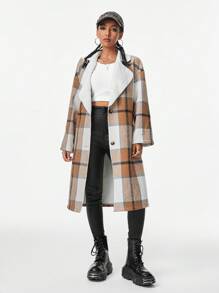 SHEIN EZwear Coolane Street Style Casual Y2k Plaid Print Button Front Coat Thermal Lined