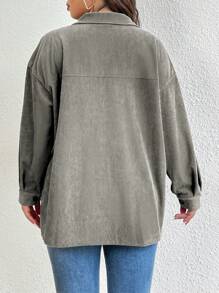 SHEIN LUNE 大码纯色前纽扣装饰长袖休闲夹克，适合冬季 - 灰色 - 查看 2