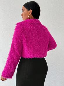 SHEIN Lady Cappotto in pelliccia finta corto a pelo lungo di colore rosso rosa per donna, cappotto in pelliccia finta adatto per lavoro, festa, primavera e autunno, cappotti morbidi e soffici - Fucsia - Visualizzare 2