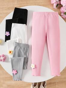 4 件套纯色修身休闲针织打底裤，带 3D 花卉装饰，适合年轻女孩 - 彩色 - 查看 5