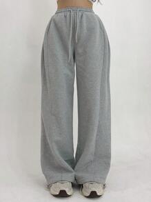 DAZY Pantalones de chándal de mujer de unicolor con bolsillo suelto, cintura ajustable y pliegues, pantalones amplios, joggers de mujer
