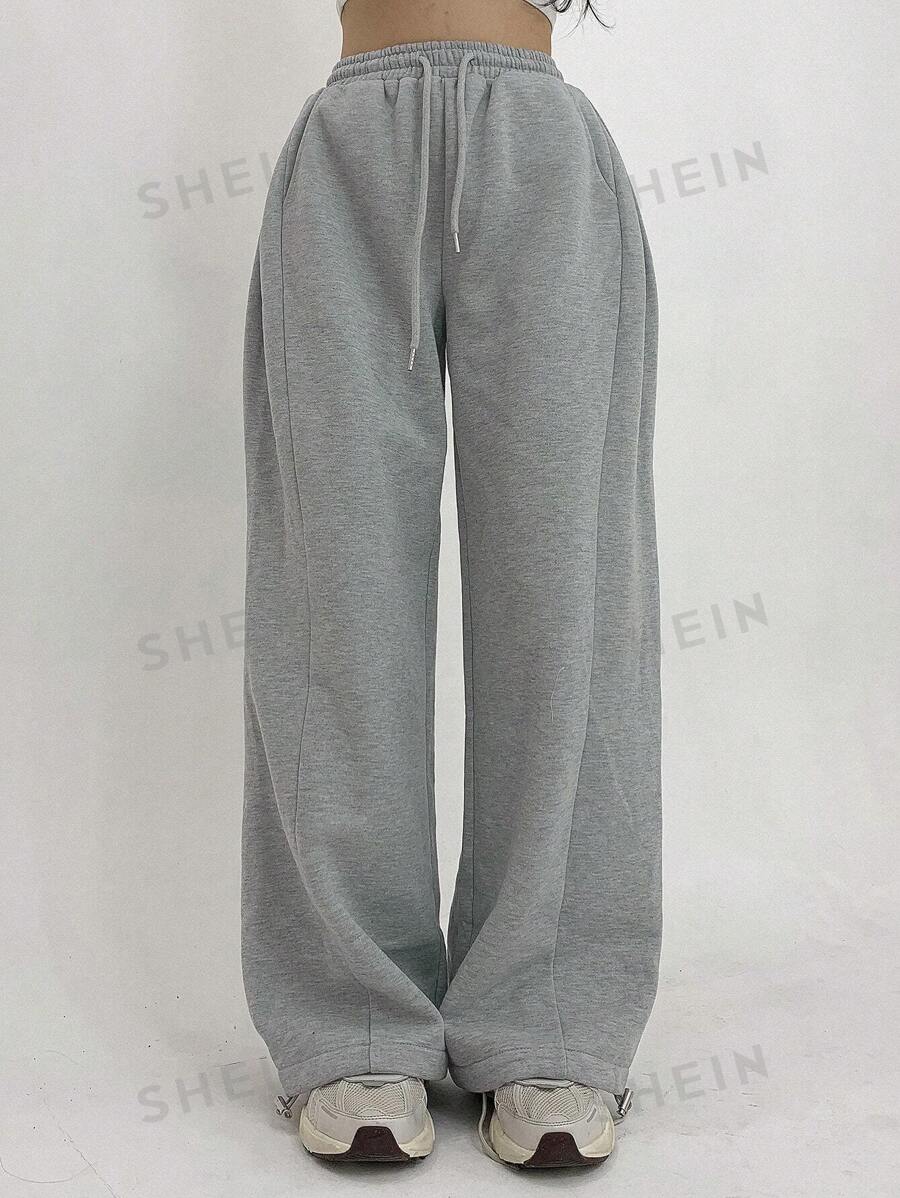 DAZY Pantalones de chándal de mujer de unicolor con bolsillo suelto, cintura ajustable y pliegues, pantalones amplios, joggers de mujer