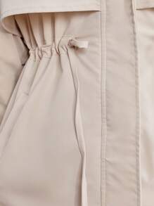 Girl & Teen Girls Casual Cinched Waist Mid-Length A-Line Padded Coat With Fur Collar For Daily Wear, Suitable For Winter