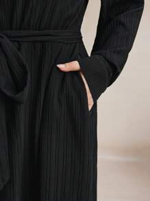 BizChic Plus Size Black Woven Elegant Commuter Dress Black Long Sleeve Dress Fall Women Outfits Winter Women Clothes - Black - View 3