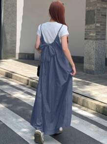 DAZY Women's Solid Backless Tie-Back Casual Dress, Summer,Fall Clothes - Blue - View 4