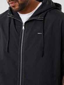 Manfinity VCAY 大码男士休闲梭织可拆卸袖连帽长袖夹克适合秋季、秋冬 - 黑色 - 查看 4