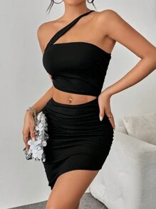 Chiquease Vestido mini ajustado, de unicolor y sin espalda para damas sexy - Negro - Ver 3
