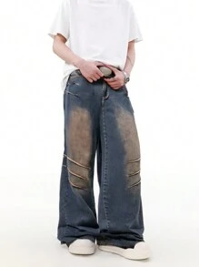 ROMWE MEN Street Life Men's Simple Front Button Multiple Pockets Casual Denim Jeans