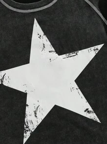 ROMWE MEN Street Life Camiseta casual de manga larga tipo raglán con estampado de estrella de cinco puntas, corte holgado para hombre, primavera y verano