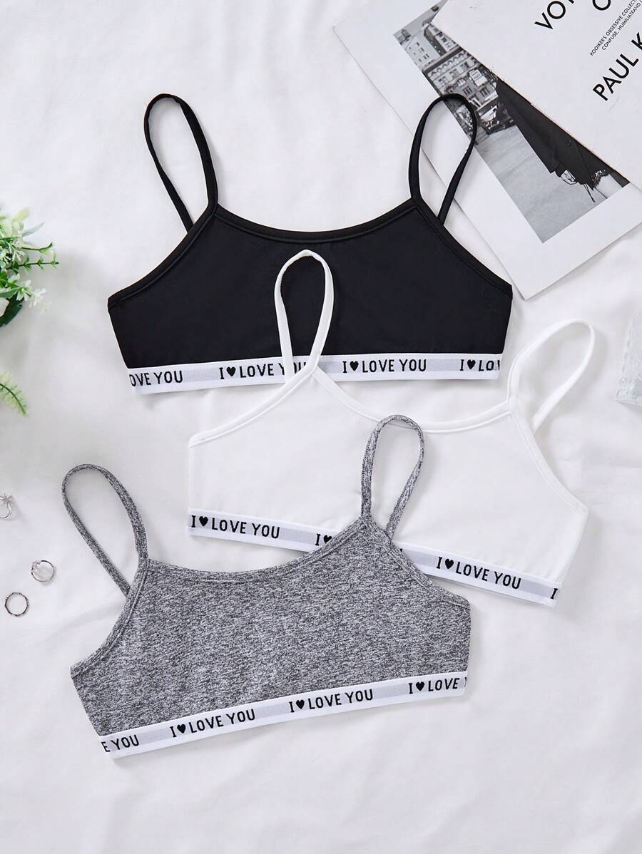 SHEIN 3pcs/Set Tween Girls Casual Simple Letter Print Soft Breathable Training Sports Bra Set - Multicolor - View 1