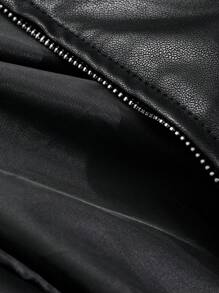 DAZY Women's Spring/Autumn Long Sleeve Striped PU Leather Loose Casual Baseball Jacket,Fall Women Clothes - Black - View 4