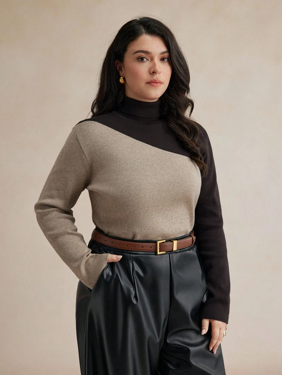 BizChic 大码拼色高领套头衫