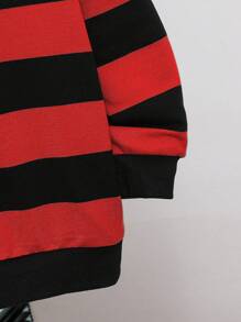 SHEIN Leap Crew Young Boys' Striped Round Neck Raglan Sweatshirt - Red - View 5