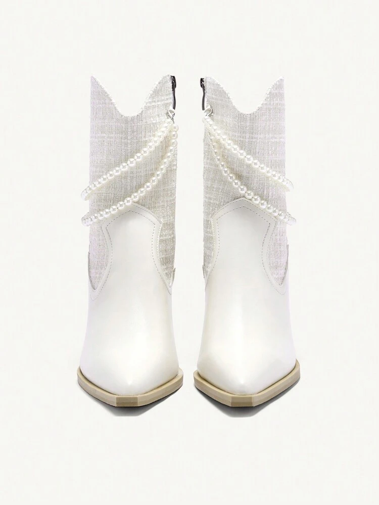 CUCCOO CHICEST Spitzkappe Stiletto Perlen Ketten Ankle Boots & Kurzschaft Stiefel für Damen, Herbst/Winter