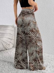 SHEIN Unity Women's Leopard Print Wide Leg Loose Pleated Casual Pants Fall Cloth For Women - Multicolor - View 2