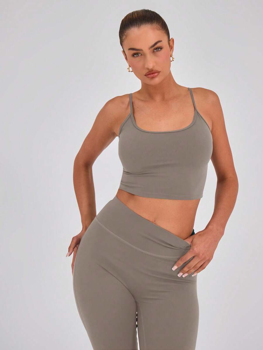 Musera Sport Áo croptop thể thao dây mảnh, ôm sát, thích hợp cho Padel, Tennis, Pickleball, tập gym, thể dục mùa đông. - Xám - Xem 1