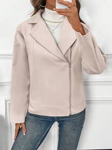 Chiquease Chaqueta de lana elegante y de moda con cuello plegable para mujeres