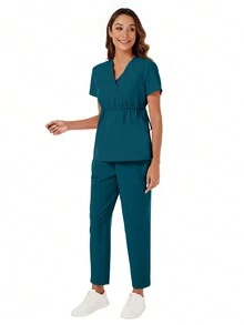 纯色短袖收腰上衣和裤子手术服套装、护理服