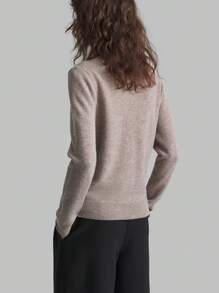 Ontre Women's Four Seasons Light Brown 100% Wool Woolen Top, Seamless Soft Knitted Wool Trade, Minimalist Style, Old Money Style Woolen Top In Fall/Winter