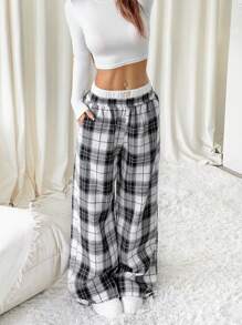 SHEIN EZwear Waist Patchwork Plaid Casual Pants, Autumn & Winter